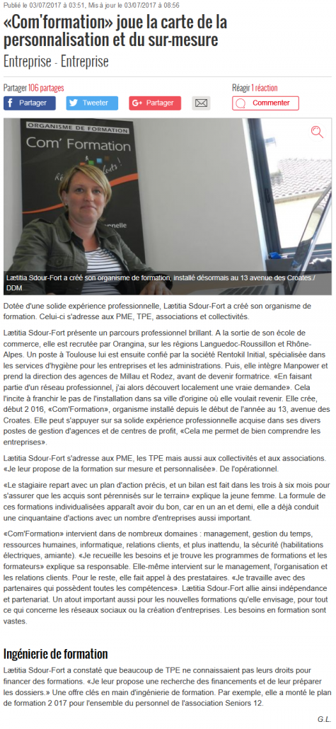 Article Com Formation La Depeche 07-2017